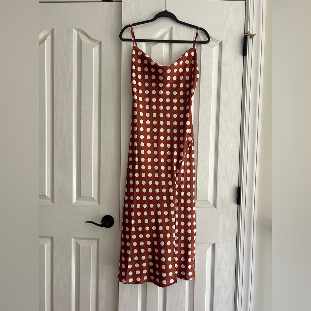 Brown and white polka dot maxi dress